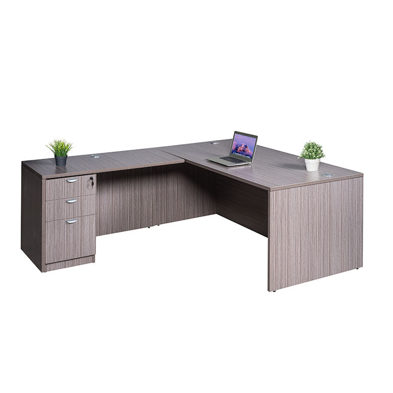 Boss 71 Inch Desk, Executive L-Shape Corner Desk with File Storage Pedestal, Driftwood
