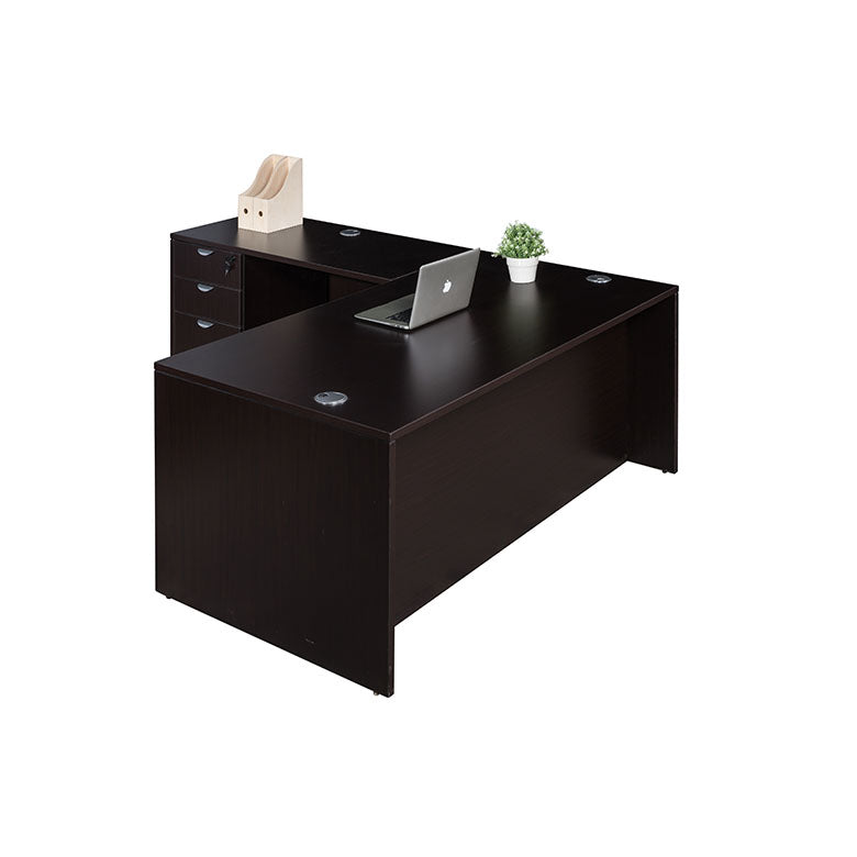 Boss 71 Inch Desk, Executive L-Shape Corner Desk with File Storage Pedestal, Mocha