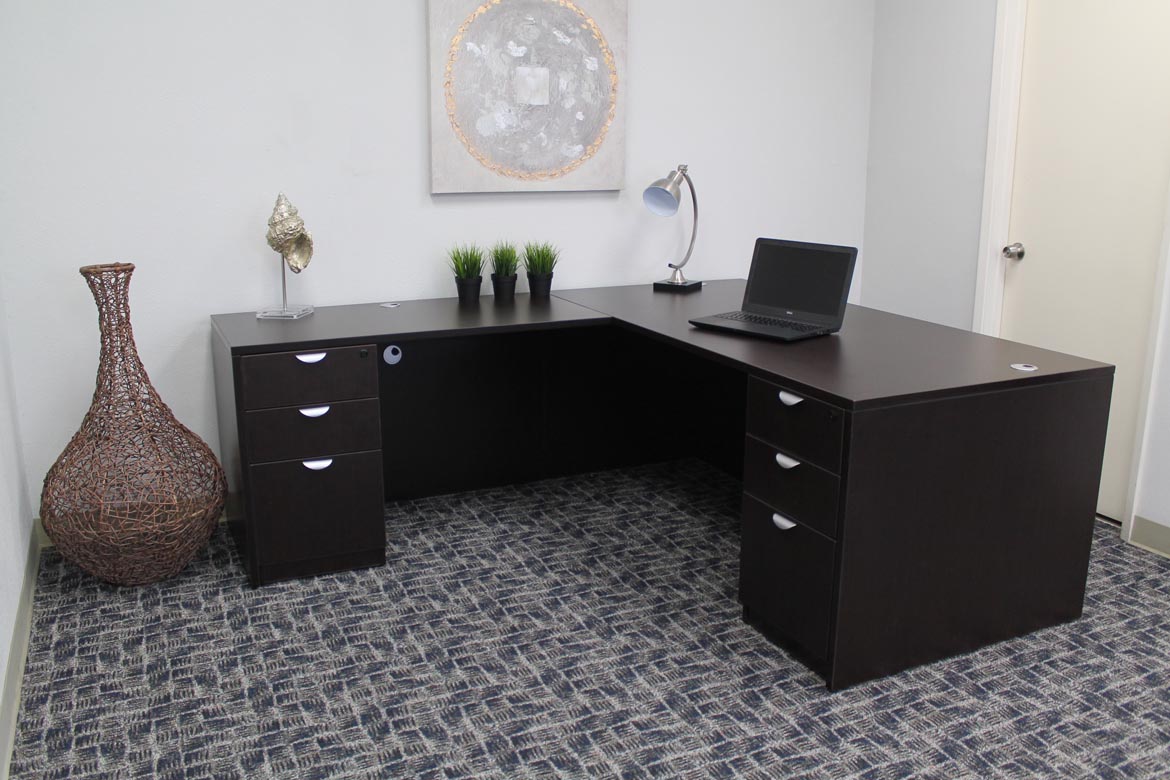 Boss 71 Inch Executive L-Shape Corner Desk with Dual File Storage Pedestals, Mocha