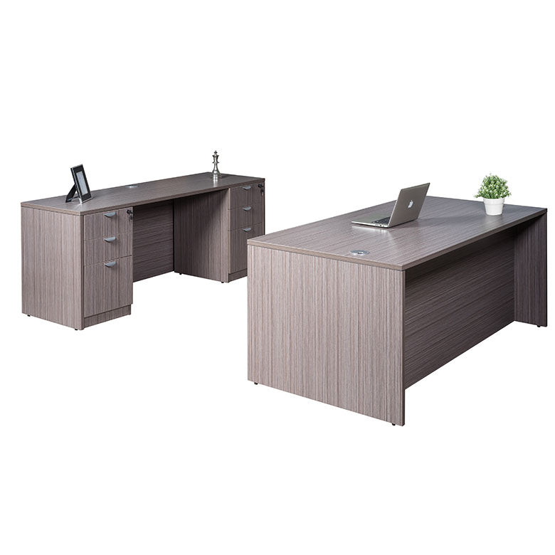 Boss Office Suite, 71 Inch Desk and Credenza with Dual File Storage Pedestals, Driftwood