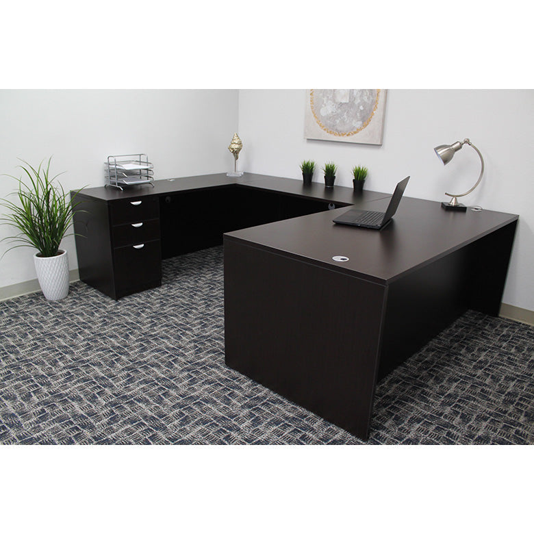 Boss 71 Inch Executive U-Shape Desk with File Storage Pedestal, Mocha