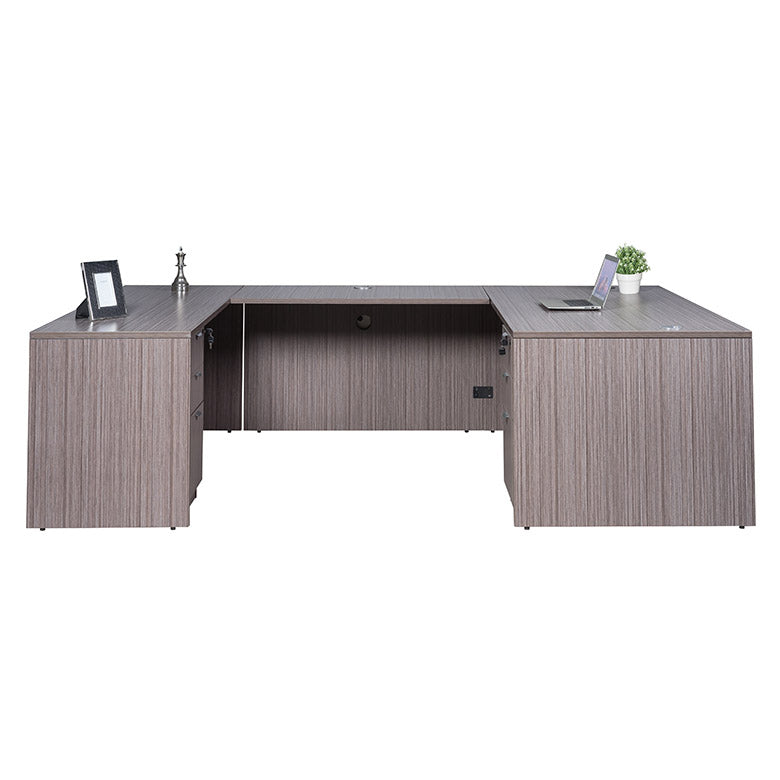 Boss 71 Inch Executive U-Shape Desk with 2 File Storage Pedestals, Driftwood