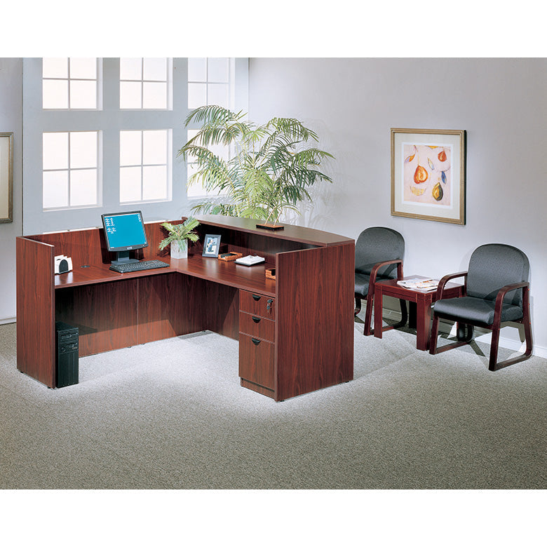 Boss 71 Inch Reception L-Shape Corner Desk with File Storage Pedestal, Mahogany