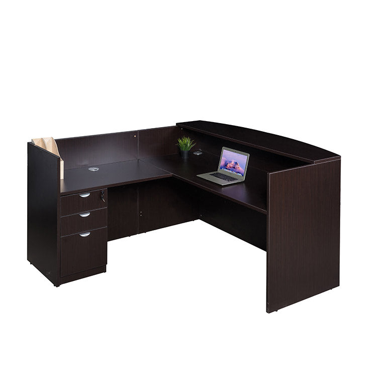 Boss 71 Inch Reception L-Shape Corner Desk with File Storage Pedestal, Mocha