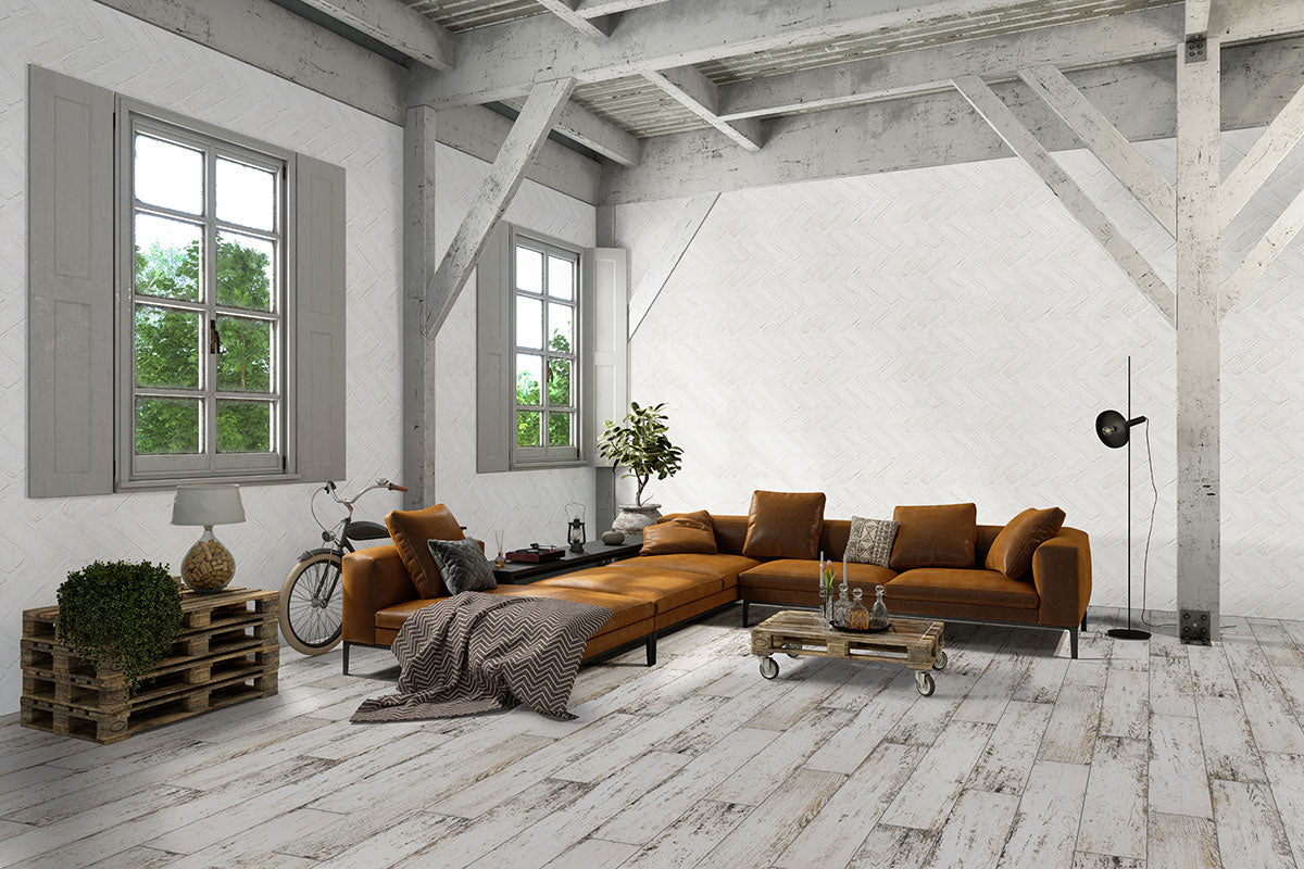 Alpine White Reclaimed Clay Brick - Herringbone