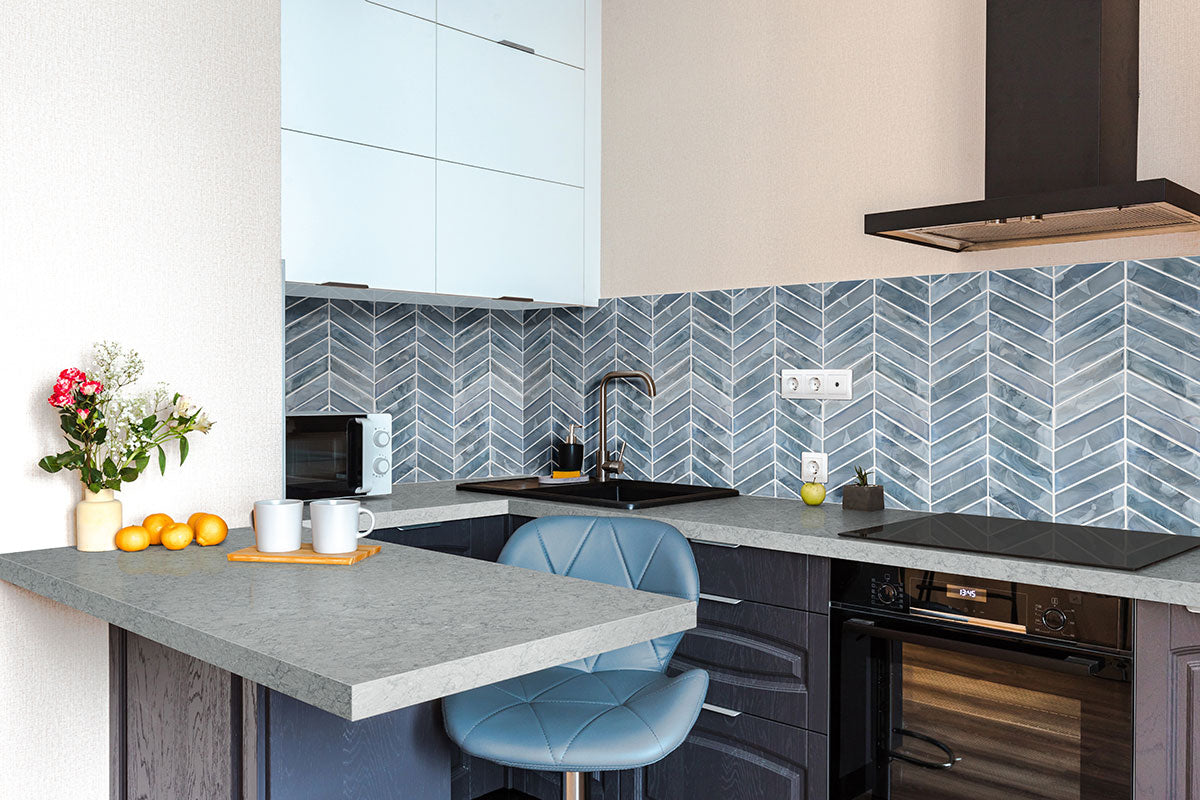 Blue Shimmer Chevron Pattern Tile