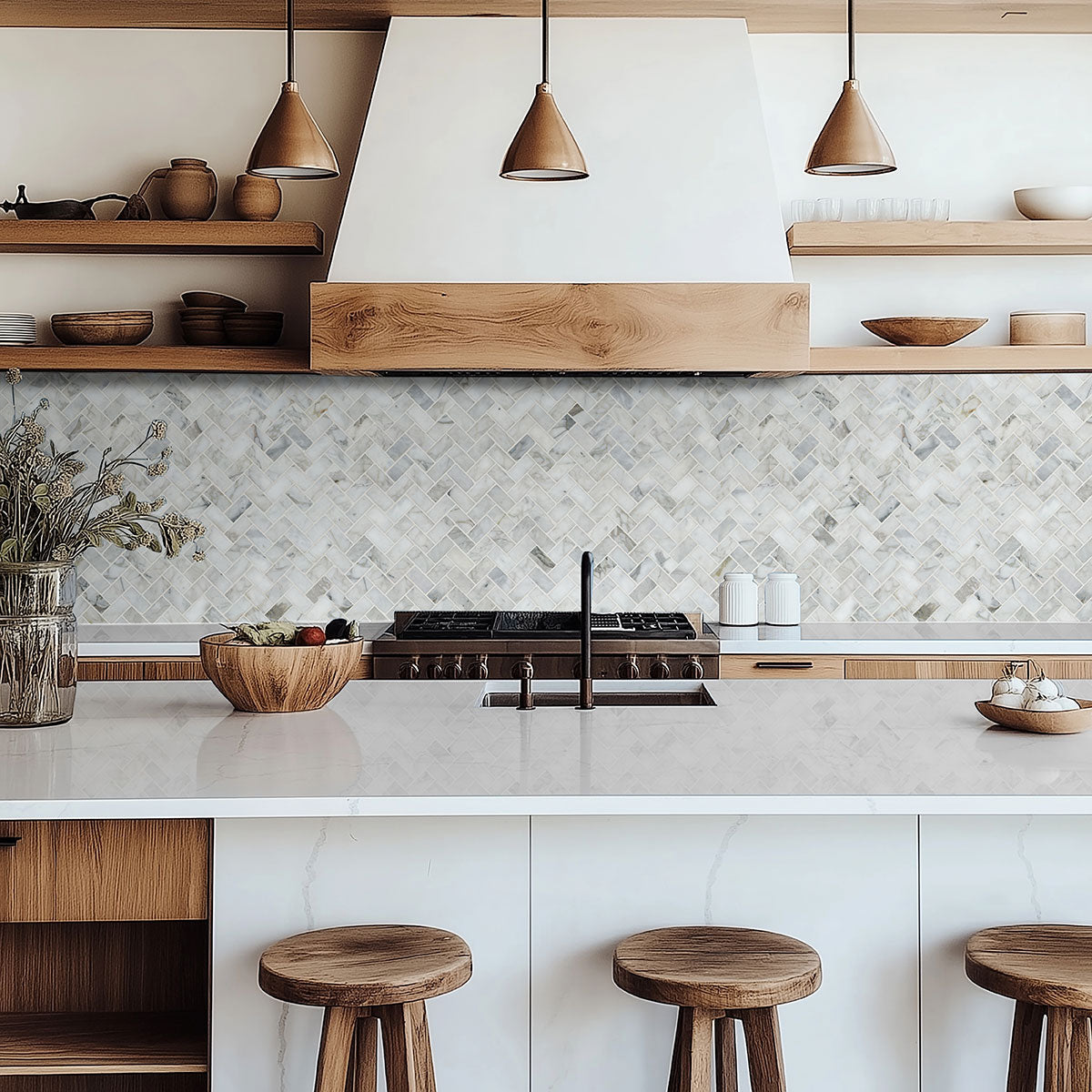Calacatta Cressa Honed Herringbone Tile