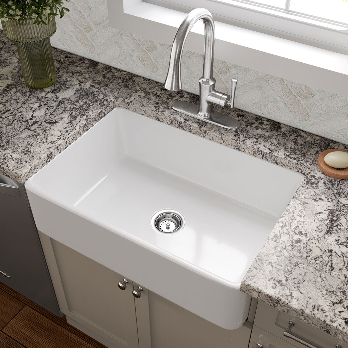 FIRECLAY FARMHOUSE WHITE SINGLE BOWL-3020