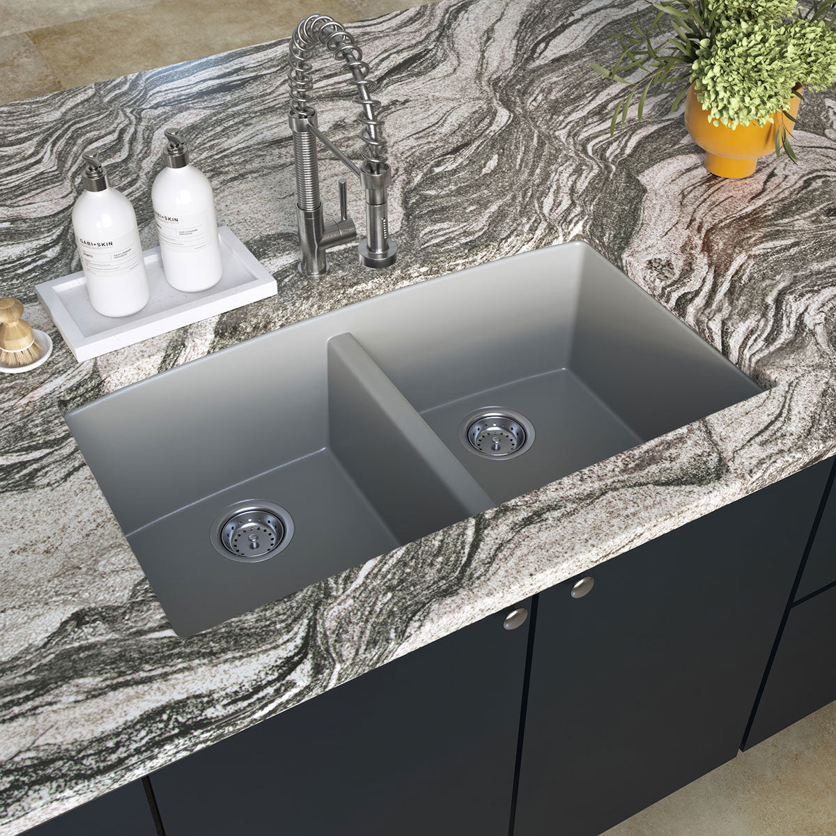 GREY QUARTZ DOUBLE BOWL 50/50-3219