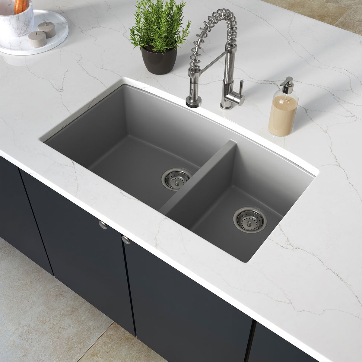 GREY QUARTZ DOUBLE BOWL 60/40-3219