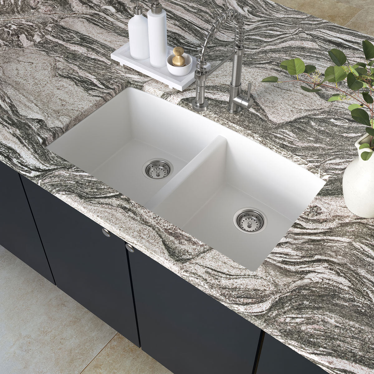 WHITE QUARTZ DOUBLE BOWL 50/50-3219