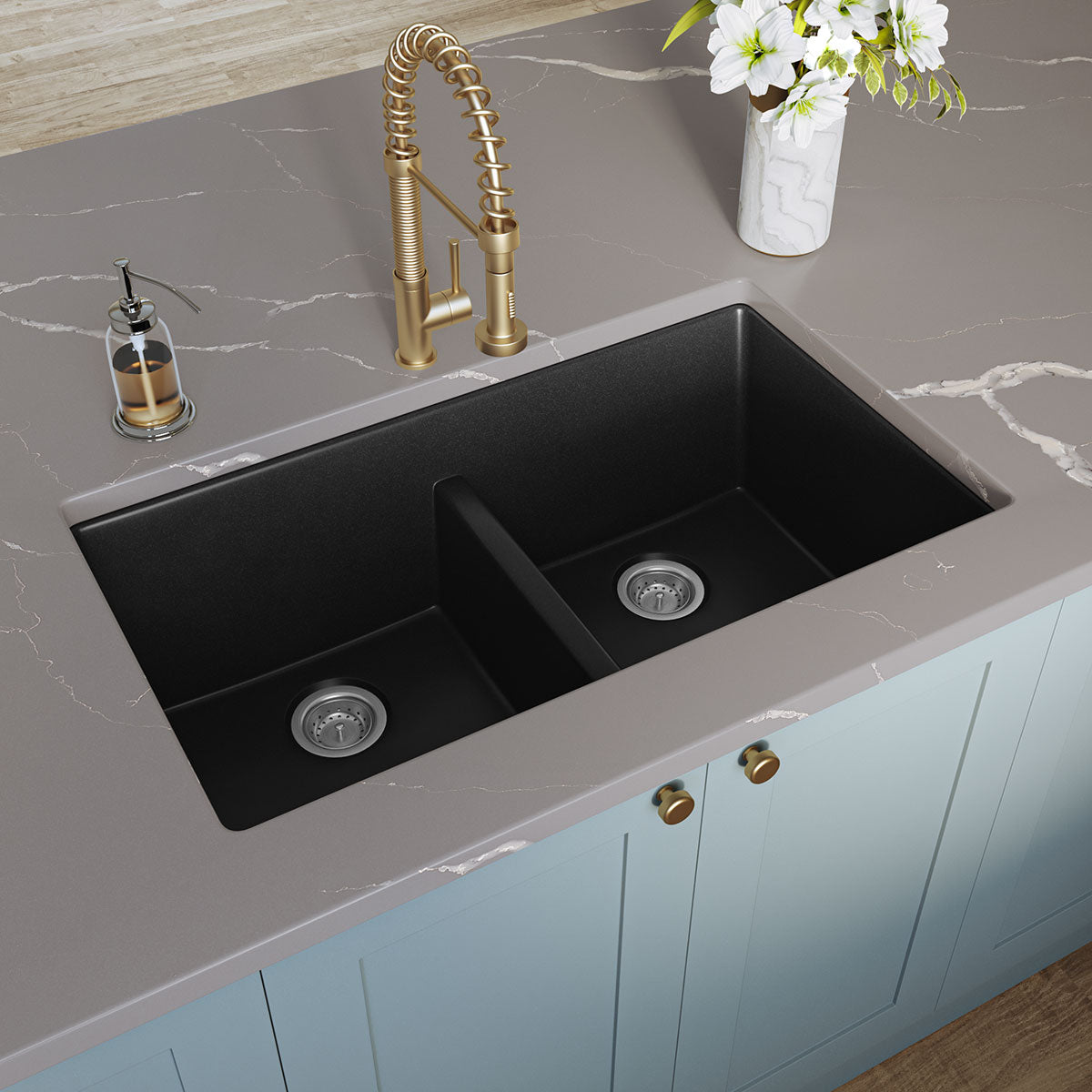 BLACK QUARTZ DOUBLE BOWL 50/50-3319