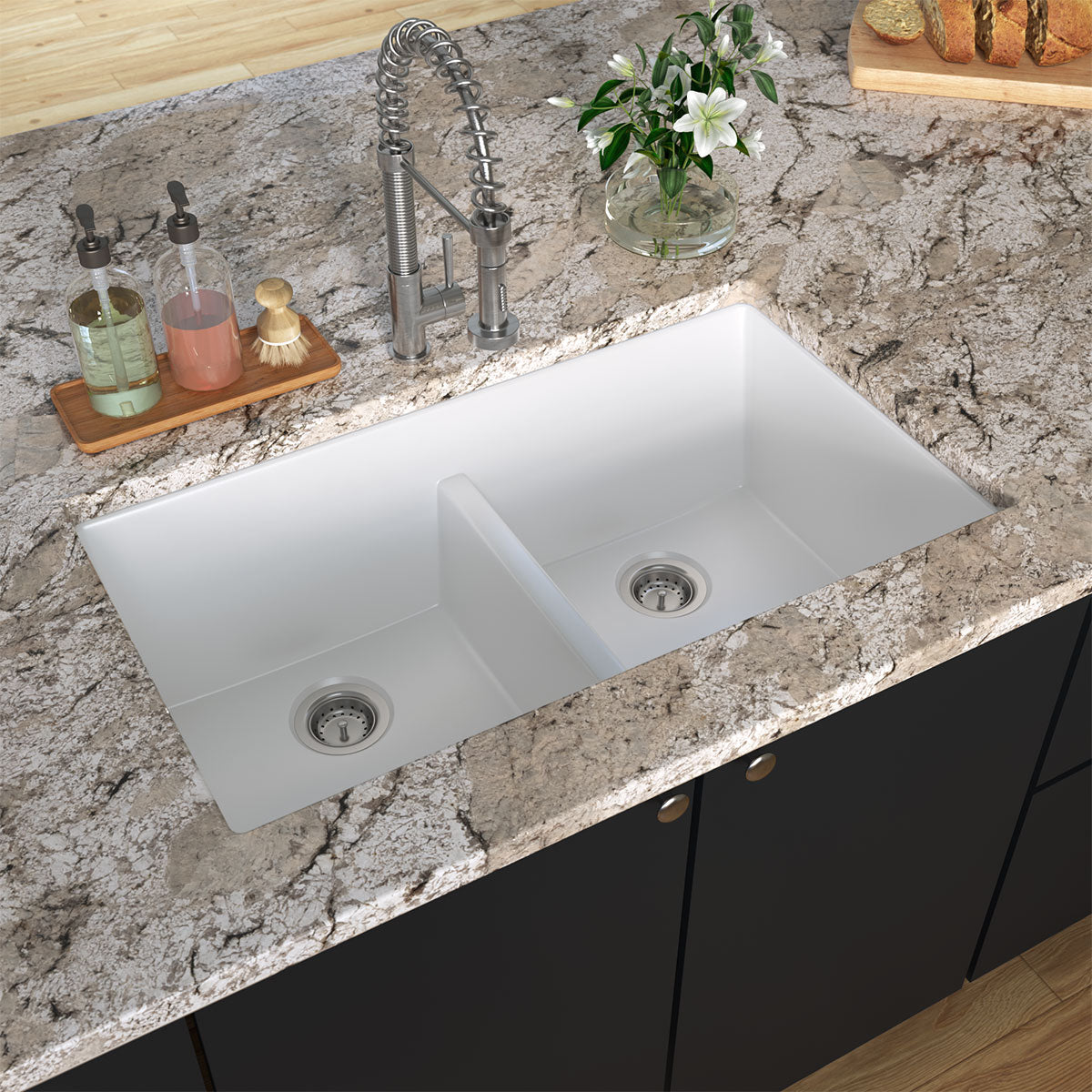 WHITE QUARTZ DOUBLE BOWL 50/50-3319