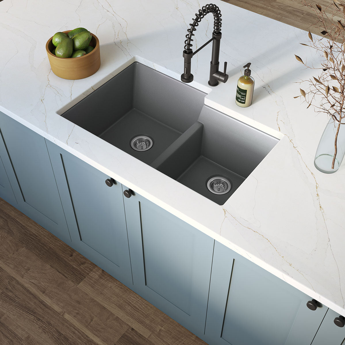 GRAY QUARTZ DOUBLE BOWL 60/40-3221