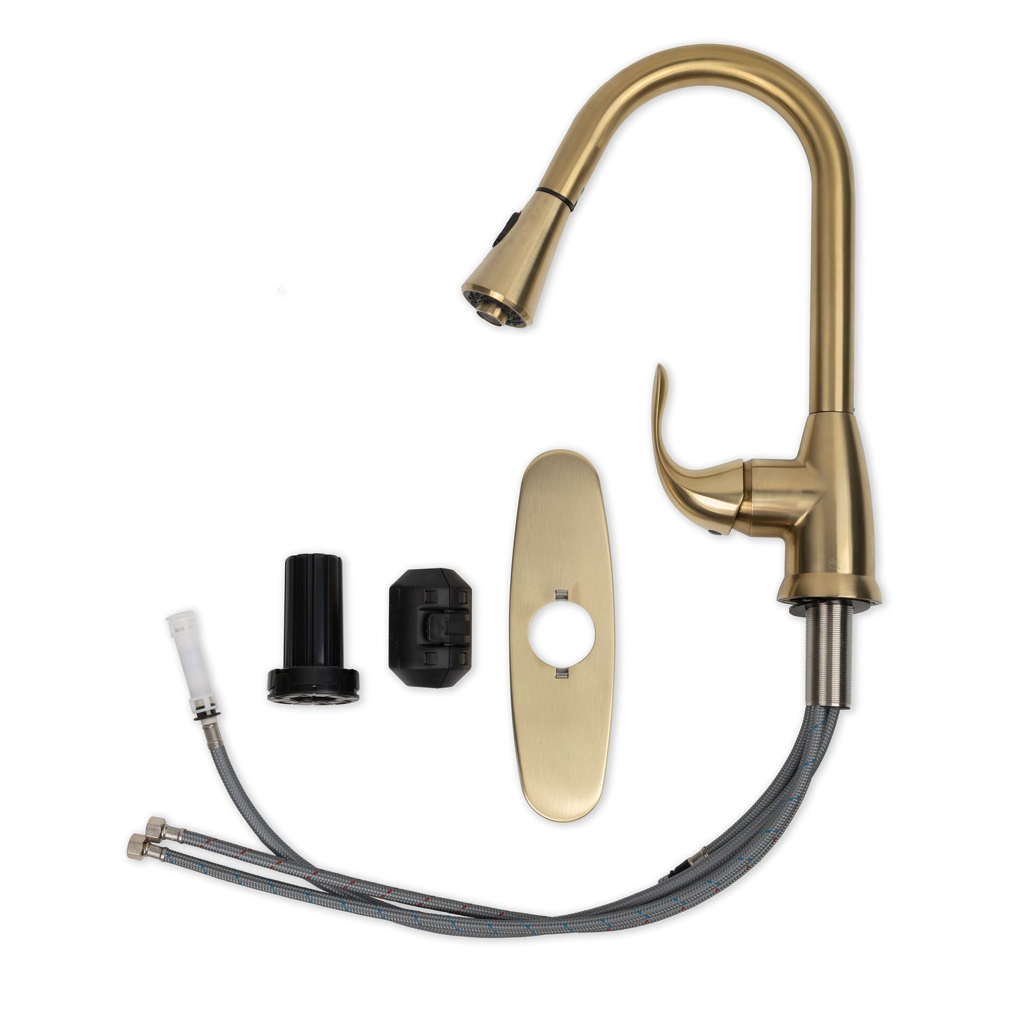 1-HANDLE PULL-DOWN SPRAYER KITCHEN FAUCET WITH DECKPLATE - 803 GOLD