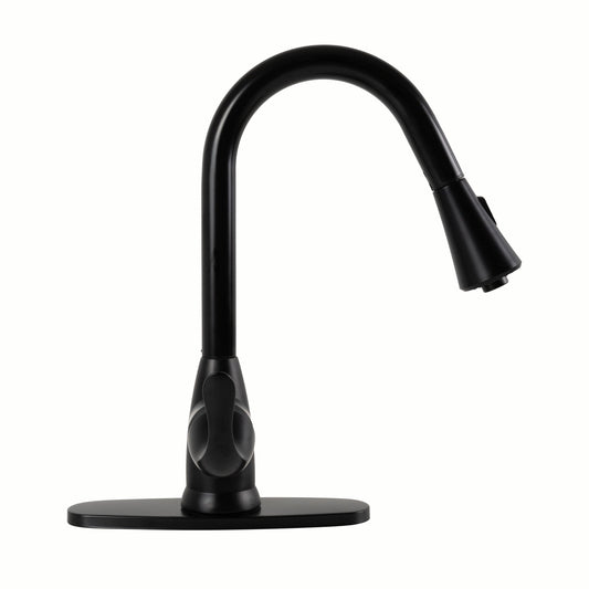 1-HANDLE PULL-DOWN SPRAYER KITCHEN FAUCET WITH DECKPLATE - 803 MATT BLACK