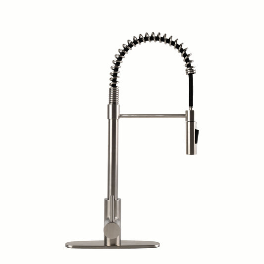 1-HANDLE PULL-DOWN SPRAYER KITCHEN FAUCET WITH DECKPLATE - 804 NICKEL-BRUSHED