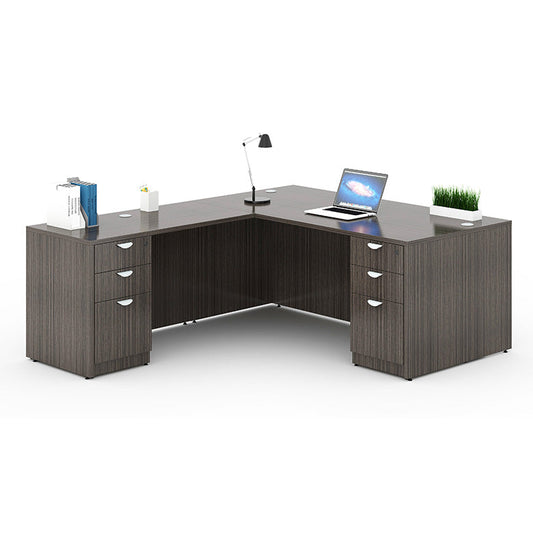 Boss  71 Inch Executive L-Shape Corner Desk with Dual File Storage Pedestals, Driftwood