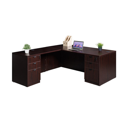 Boss  71 Inch Executive L-Shape Corner Desk with Dual File Storage Pedestals, Mahogany
