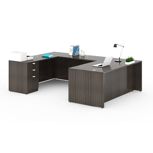 Boss  71 Inch Executive U-Shape Desk with File Storage Pedestal, Driftwood