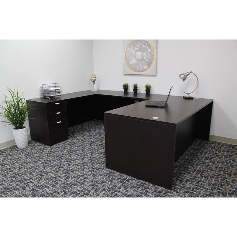 Boss  71 Inch Executive U-Shape Desk with 2 File Storage Pedestals, Mocha