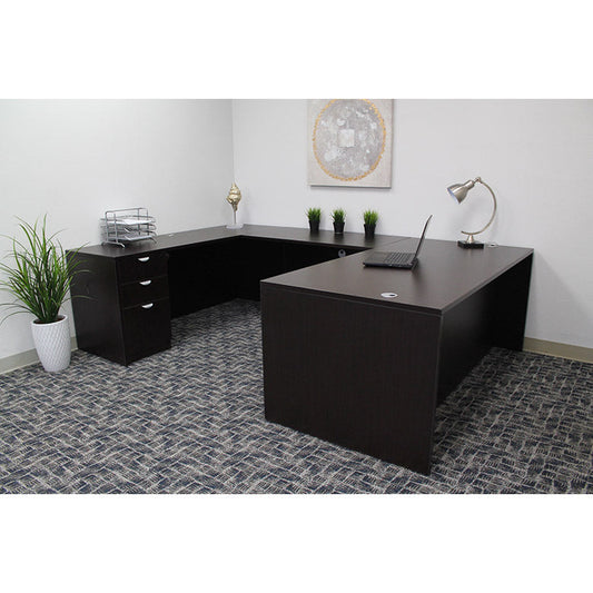 Boss  71 Inch Executive U-Shape Desk with 2 File Storage Pedestals, Mocha