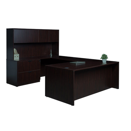 Boss 71 Inch Executive U-Shape Desk with Lateral File and Hutch, Mocha