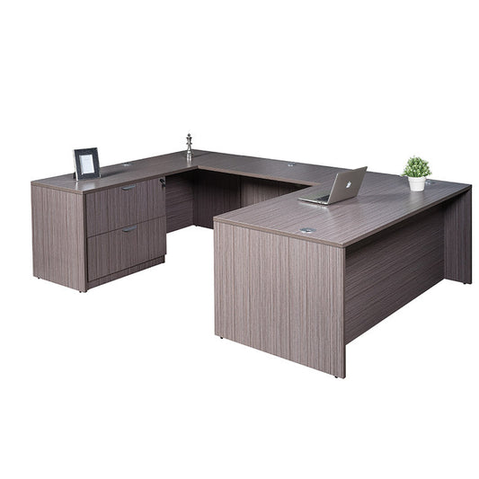 Boss 66 Inch Executive U-Shape Desk with Lateral File and Credenza, Driftwood