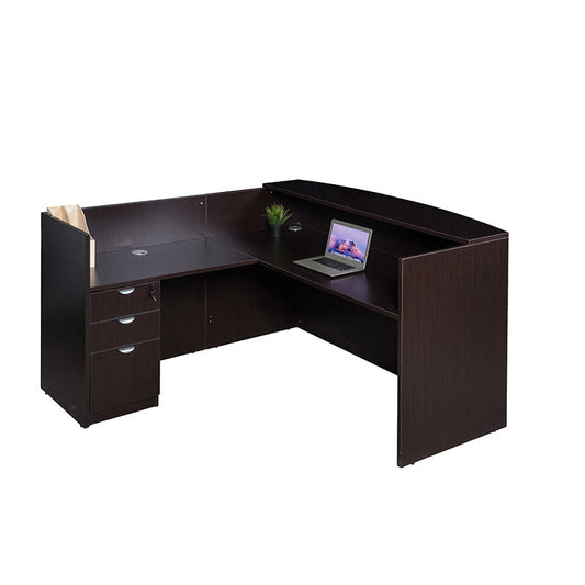 Boss  71 Inch Reception L-Shape Corner Desk with File Storage Pedestal, Mocha