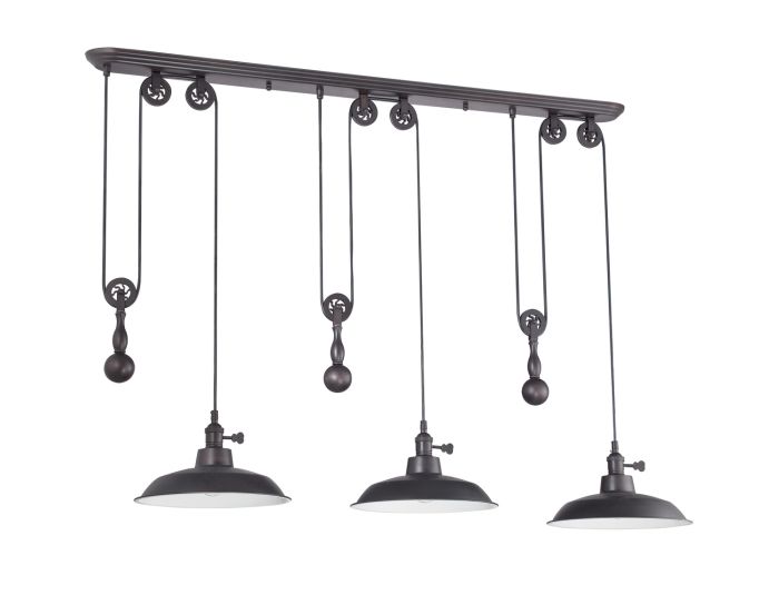 3 Light Pulley Pendant in Aged Bronze