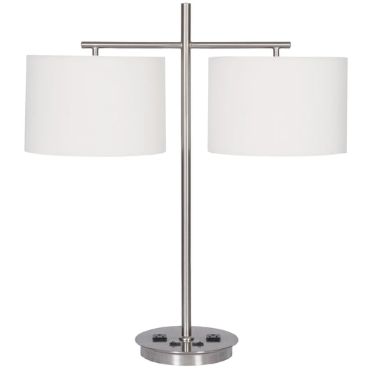 Twin Table Lamp with 2 Outlets