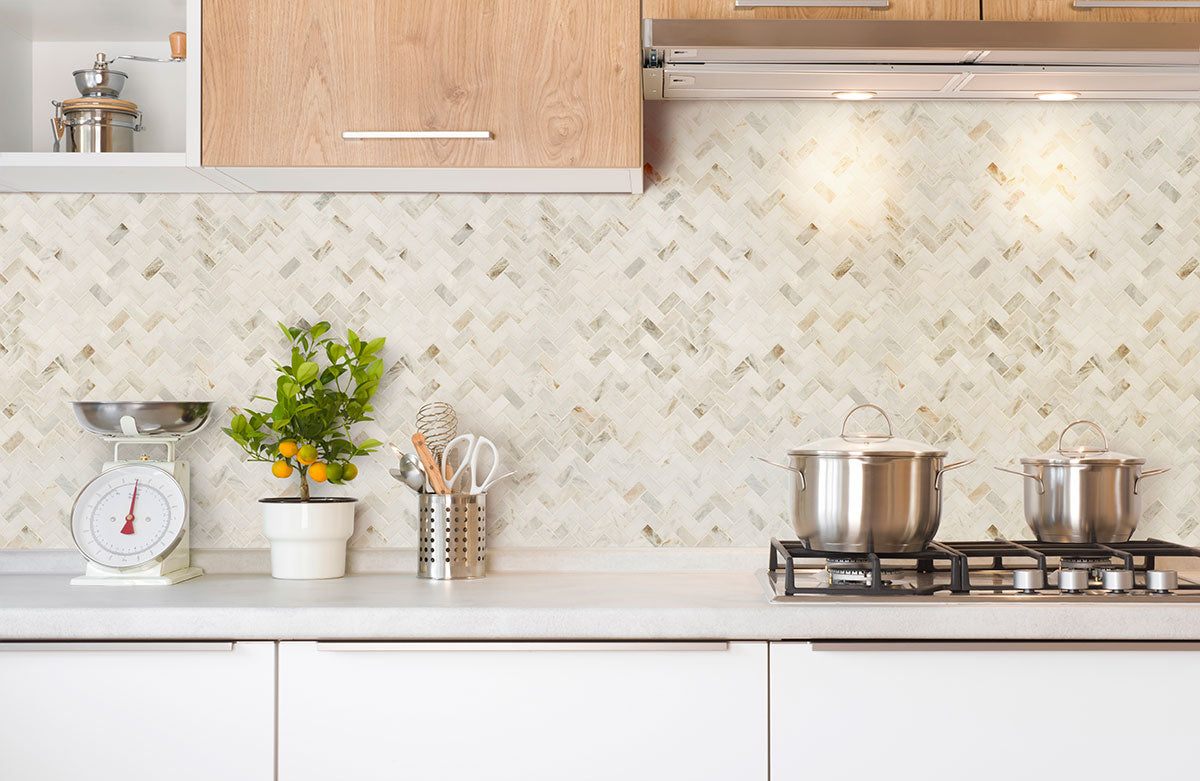 Arabescato Venato Herringbone Tile
