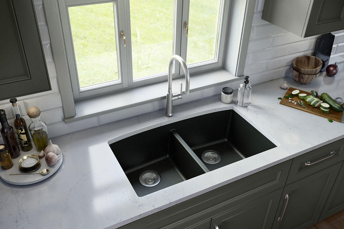 BLACK QUARTZ DOUBLE BOWL 50/50-3219