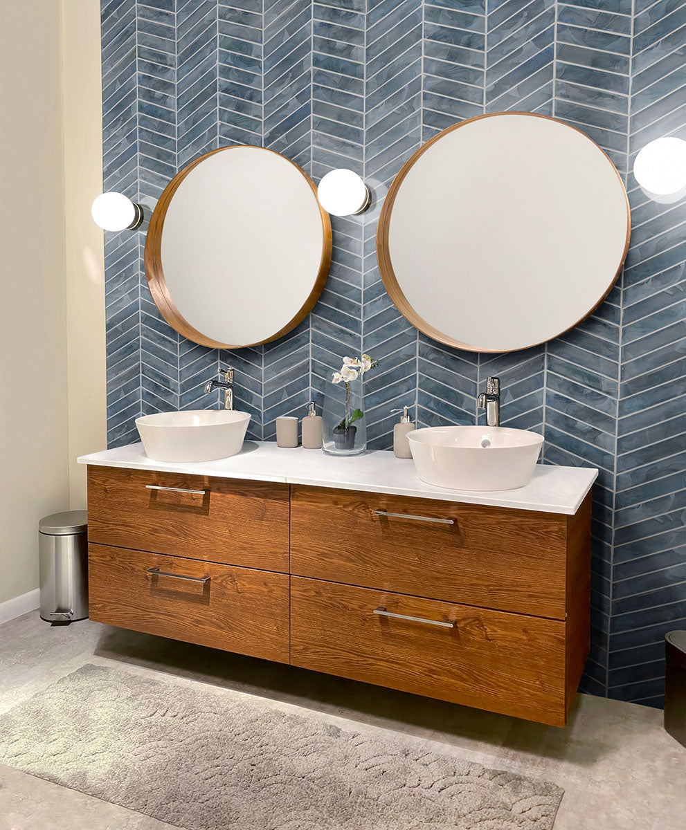 Blue Shimmer Chevron Pattern Tile