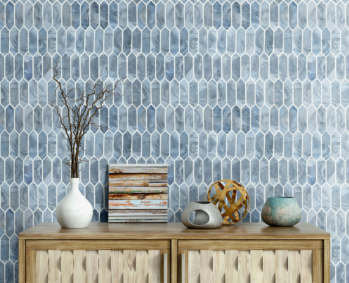 Blue Shimmer Picket Glass Tile