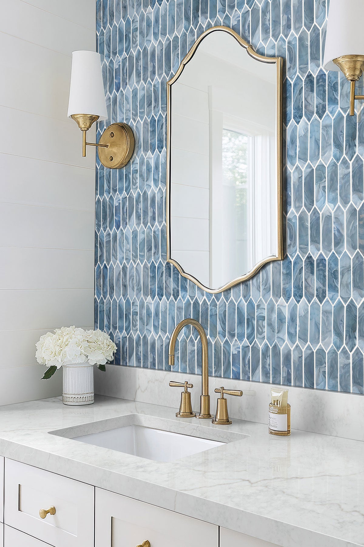 Blue Shimmer Picket Glass Tile