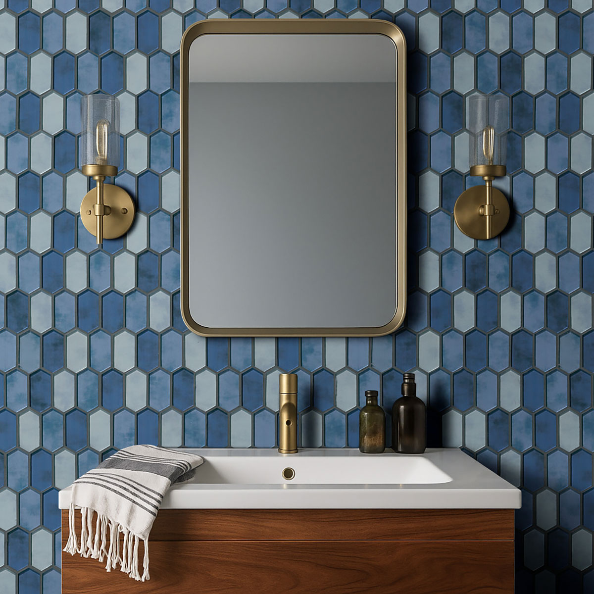 Boathouse Blue Picket Glass Tile