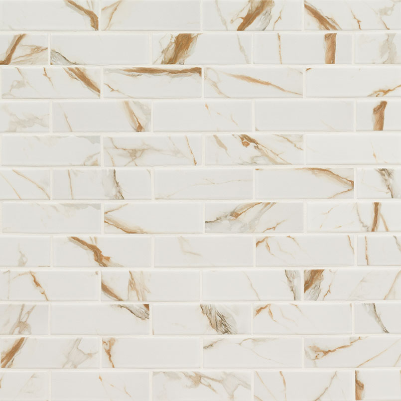 Calacatta Gold Matte 2x6 Subway Tile