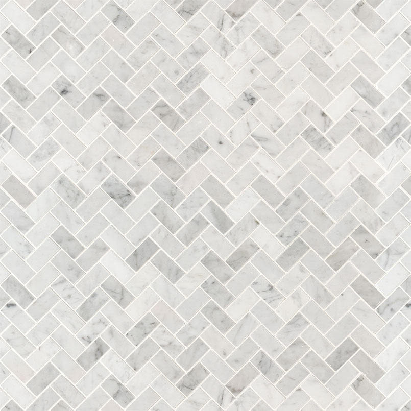 Carrara White 1x2 Herringbone Tile