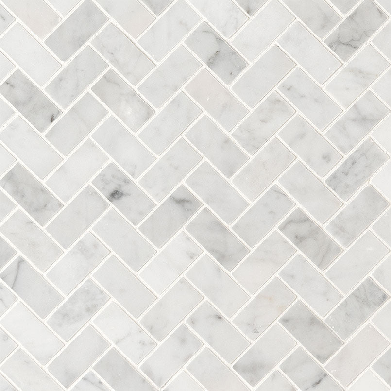 Carrara White 1x2 Herringbone Tile