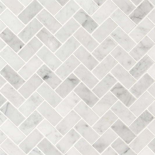 Carrara White 1x2 Herringbone Tile