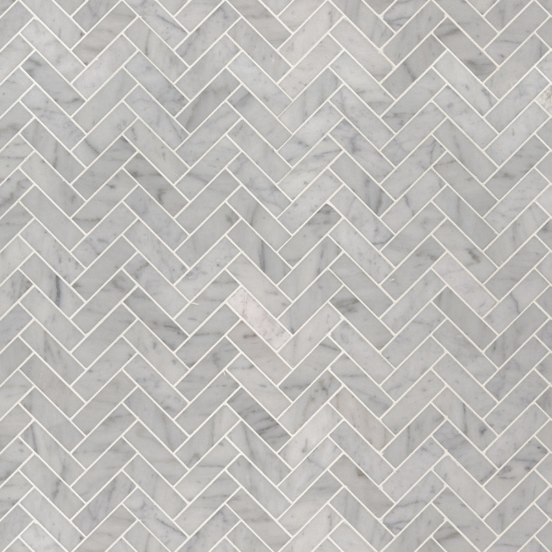 Carrara White 1x3 Herringbone Polished
