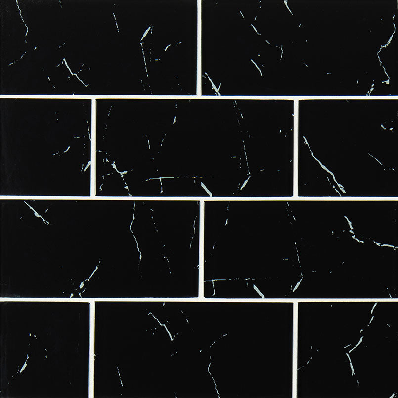 Nero Marquina 3x6 Glass Tile