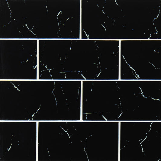 Nero Marquina 3x6 Glass Tile