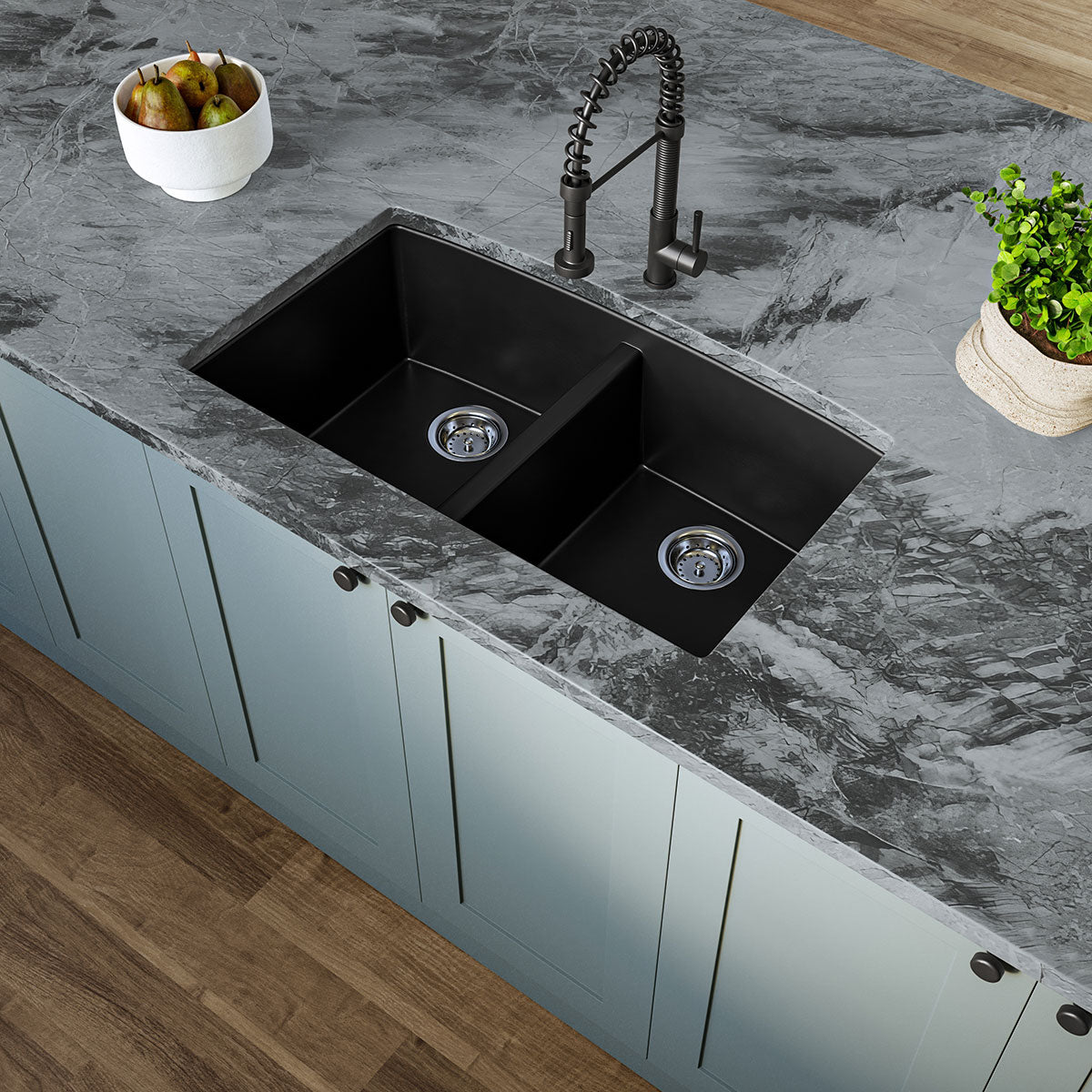 BLACK QUARTZ DOUBLE BOWL 50/50-3219