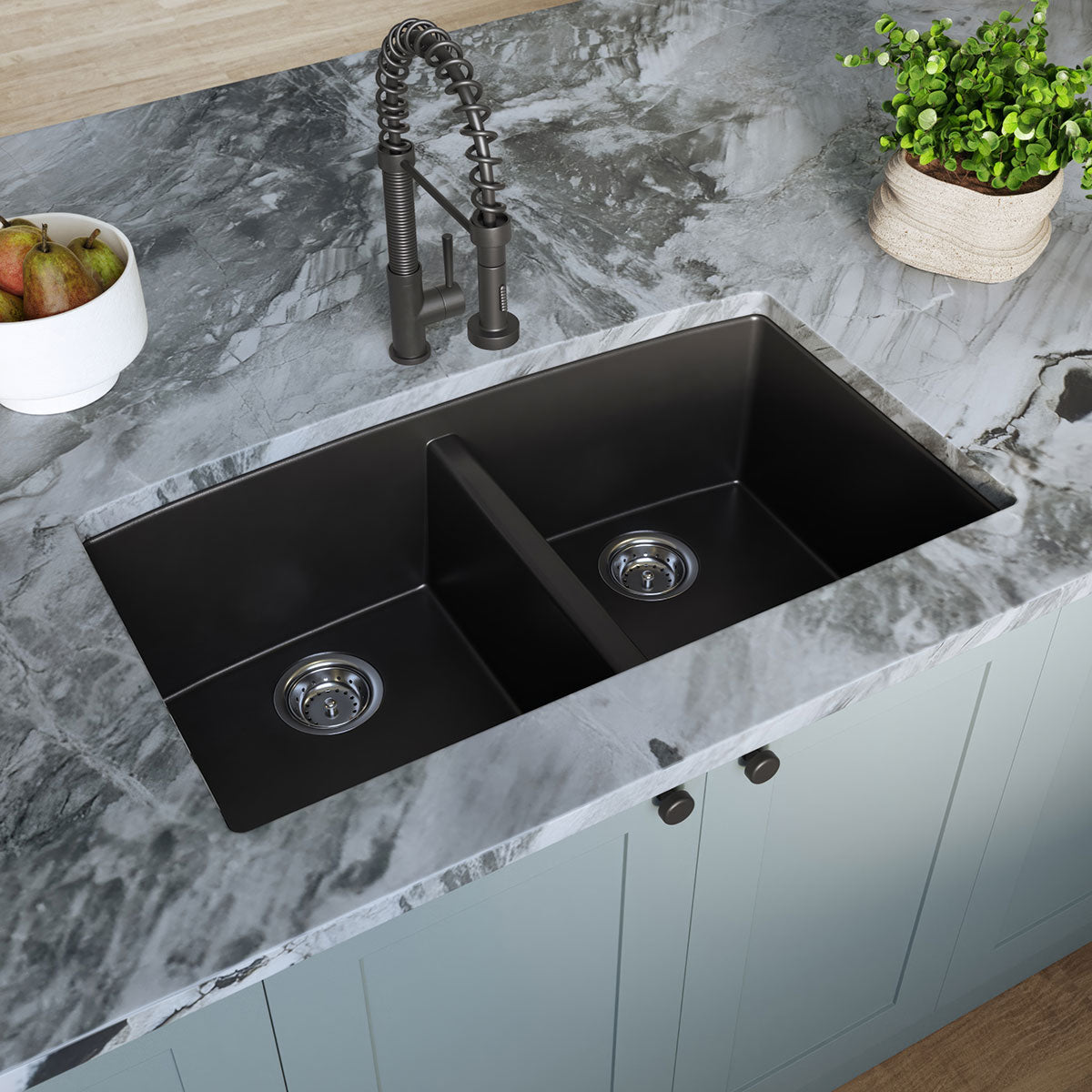BLACK QUARTZ DOUBLE BOWL 50/50-3219