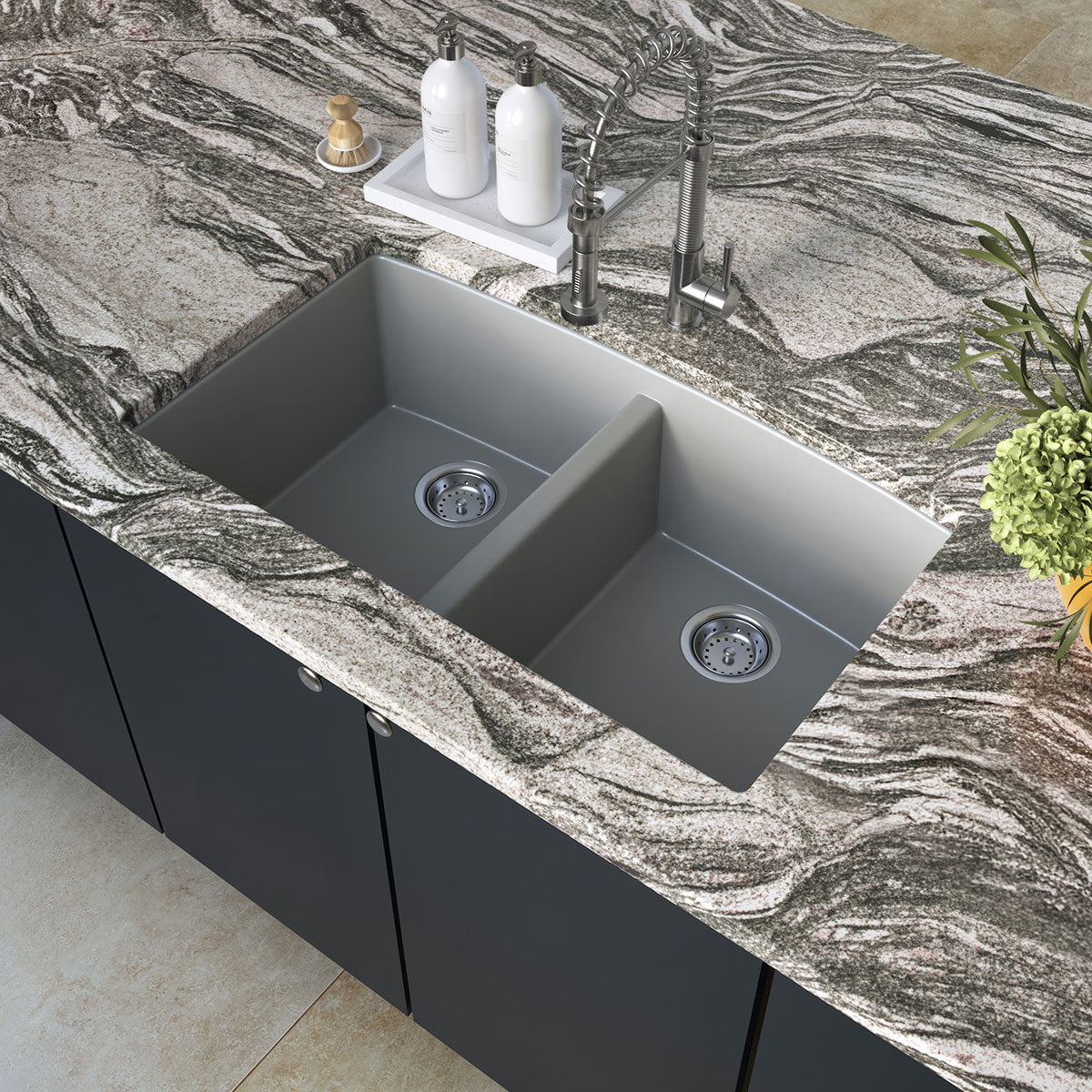 GREY QUARTZ DOUBLE BOWL 50/50-3219