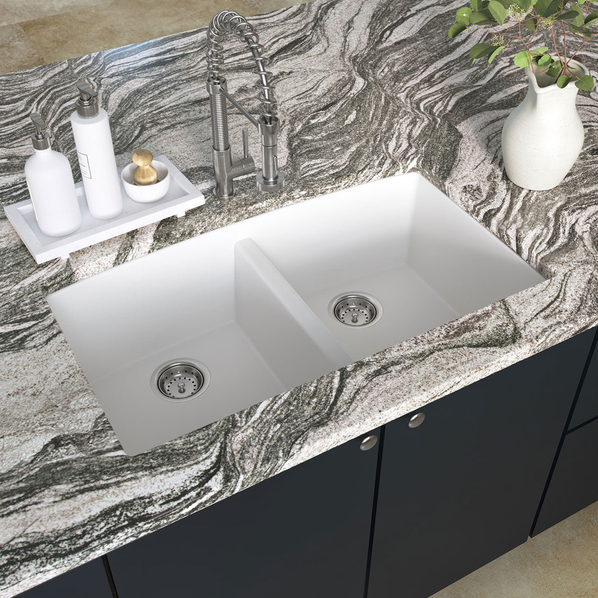 WHITE QUARTZ DOUBLE BOWL 50/50-3219