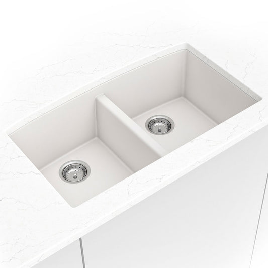 WHITE QUARTZ DOUBLE BOWL 50/50-3219