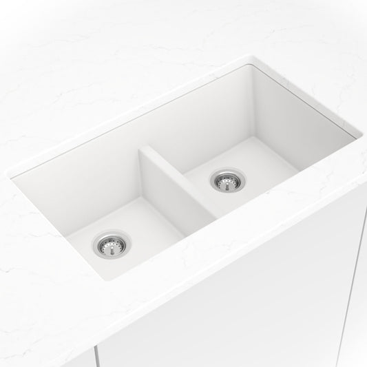 WHITE QUARTZ DOUBLE BOWL 50/50-3319